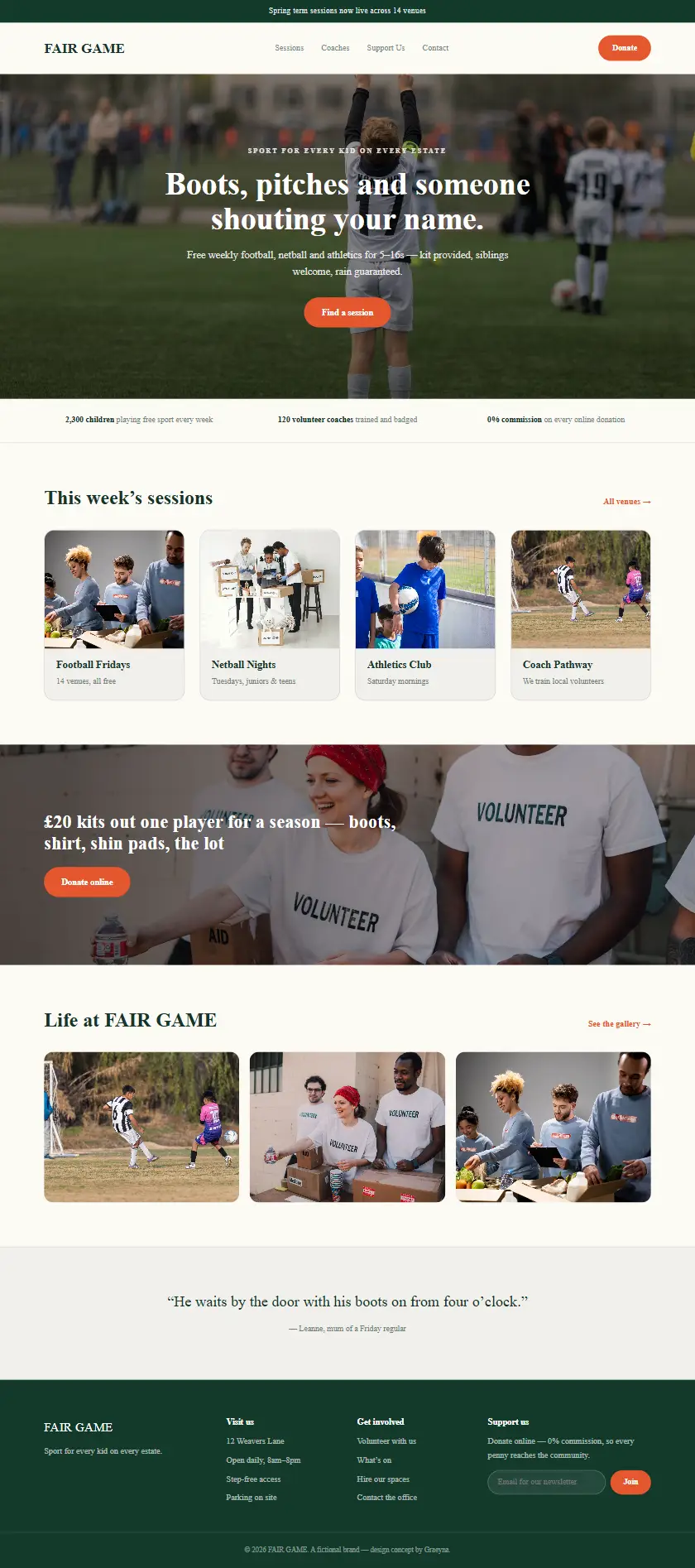 Fair Game Foundation - a coded charity & non-profit website concept by Graeyna