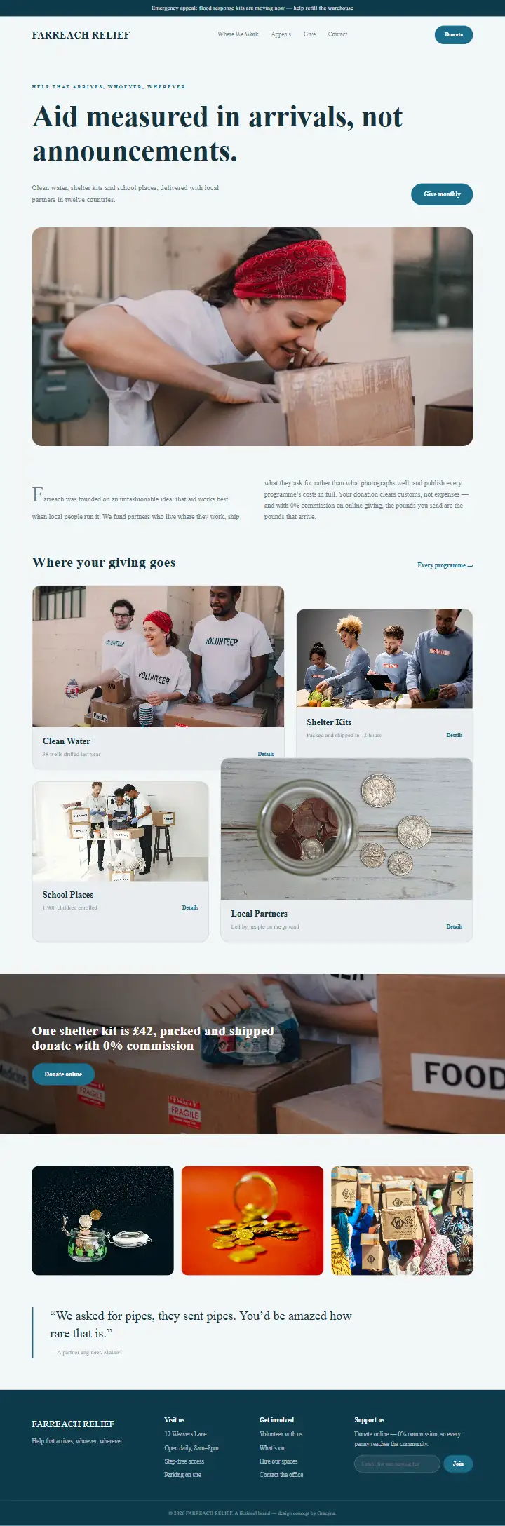 Farreach Relief - a coded charity & non-profit website concept by Graeyna