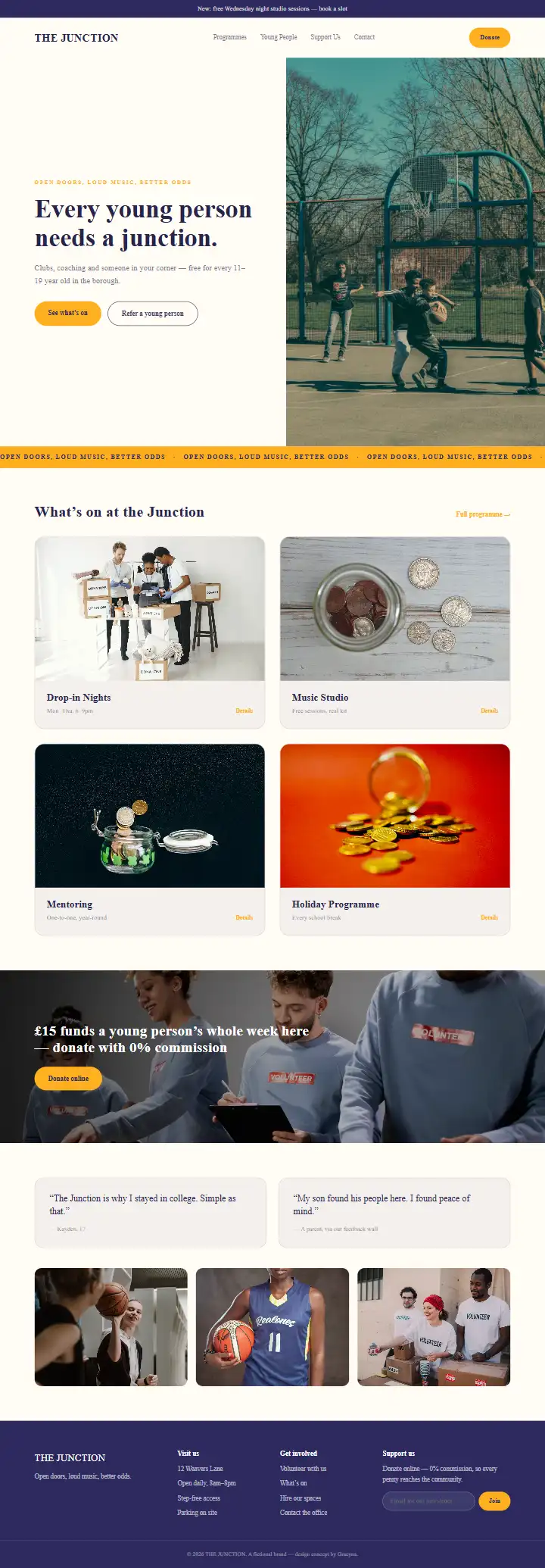 The Junction Youth Trust - a coded charity & non-profit website concept by Graeyna