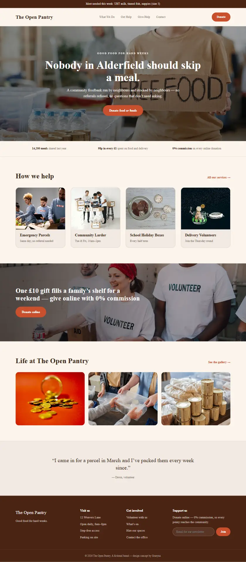 The Open Pantry - a coded charity & non-profit website concept by Graeyna