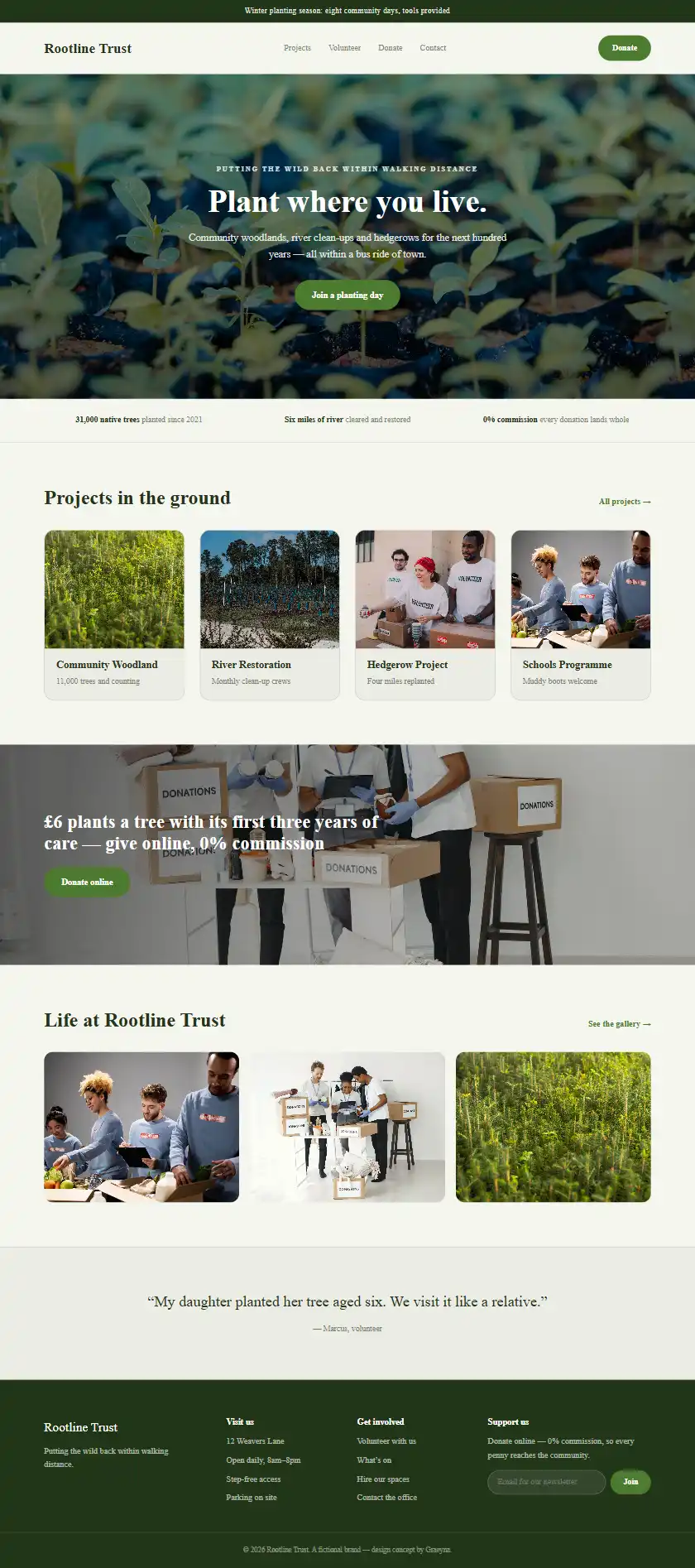 Rootline Trust - a coded charity & non-profit website concept by Graeyna