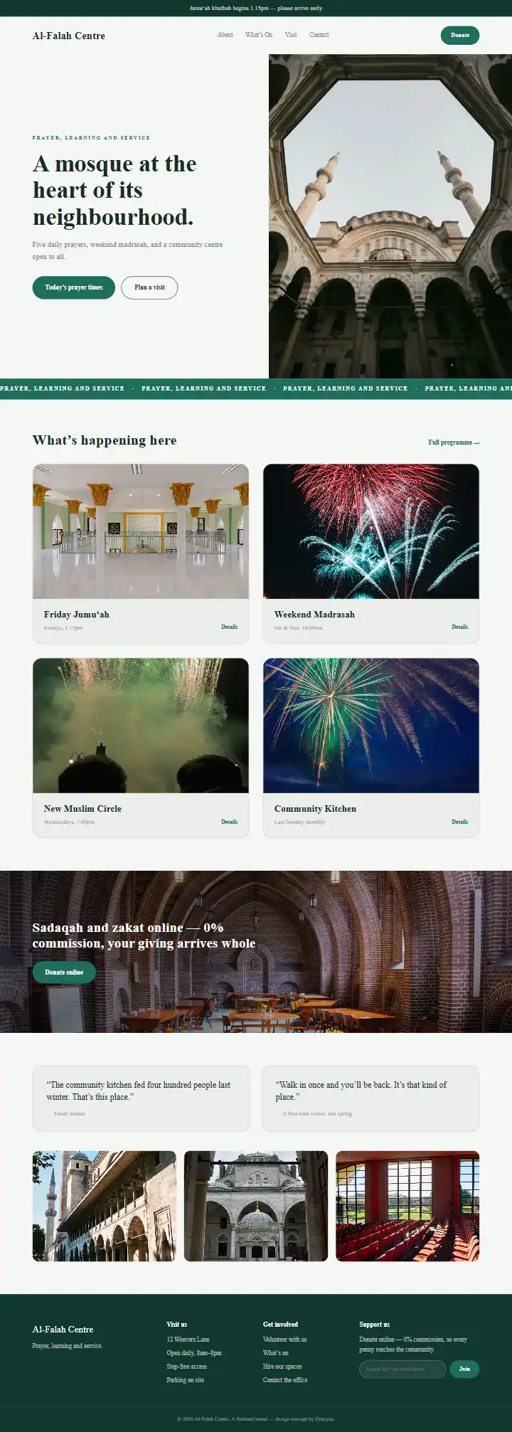 Al-Falah Mosque & Community Centre - a coded faith & community website concept by Graeyna