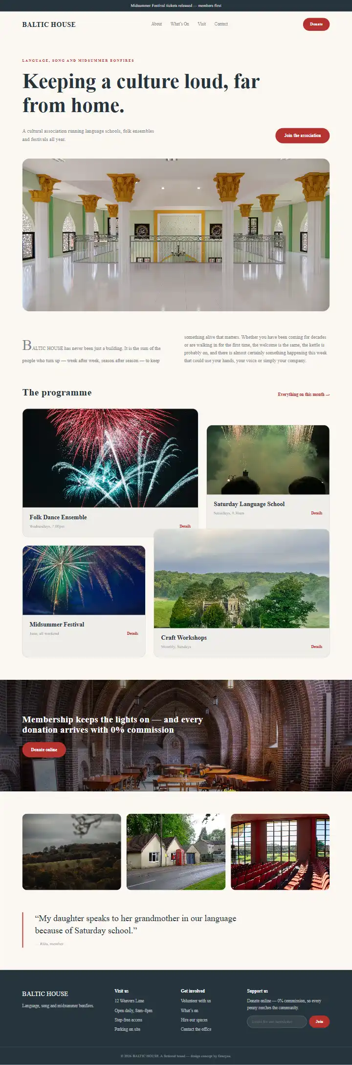Baltic House Cultural Association - a coded faith & community website concept by Graeyna