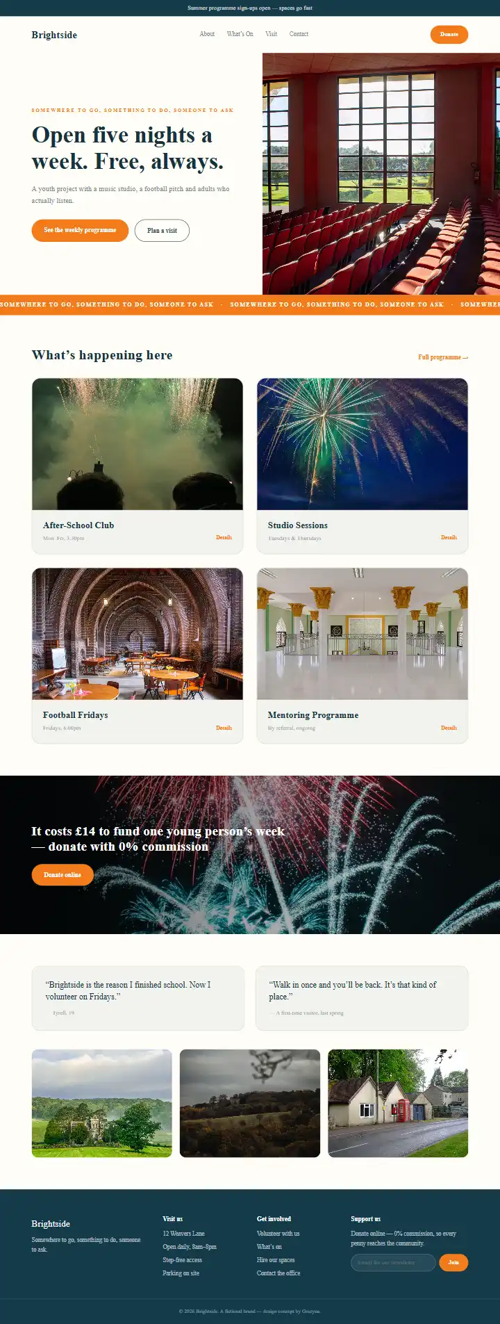 Brightside Youth Project - a coded faith & community website concept by Graeyna