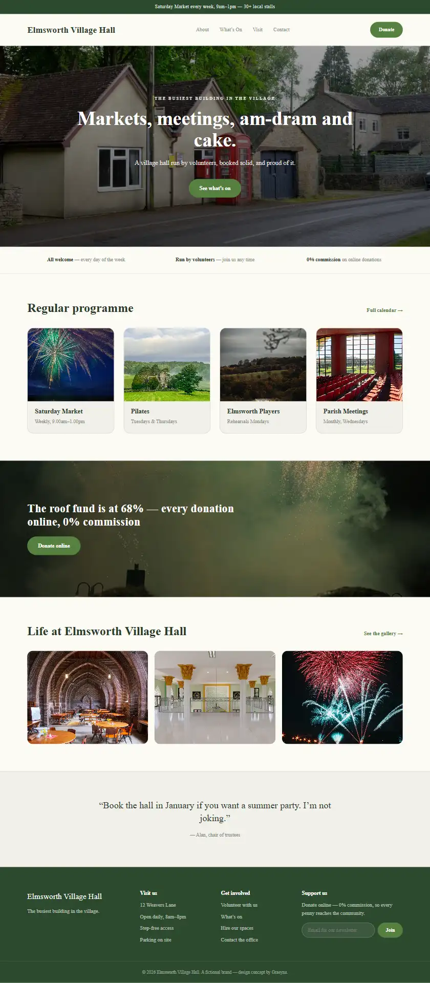 Elmsworth Village Hall - a coded faith & community website concept by Graeyna