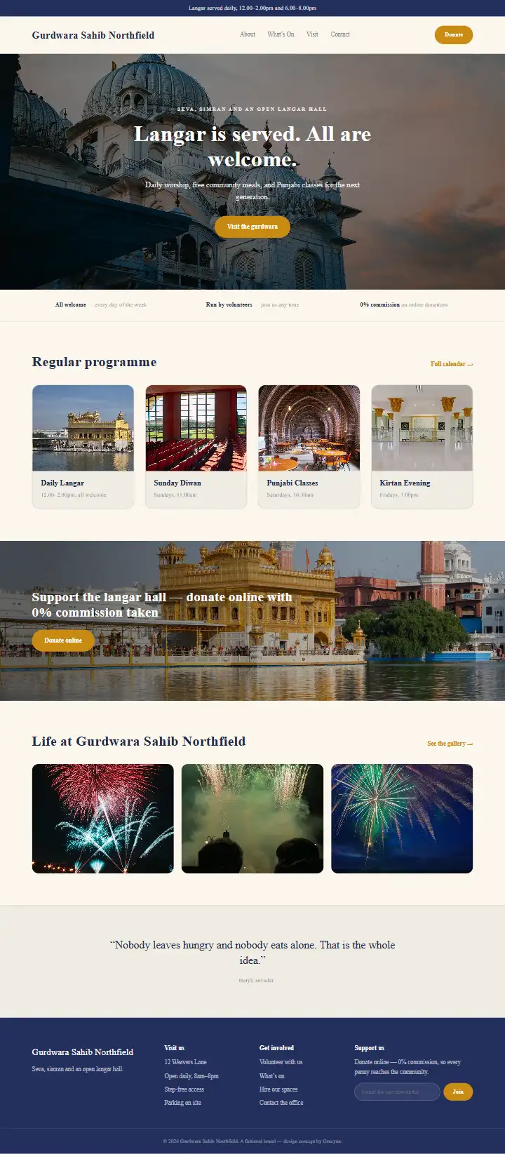 Gurdwara Sahib Northfield - a coded faith & community website concept by Graeyna