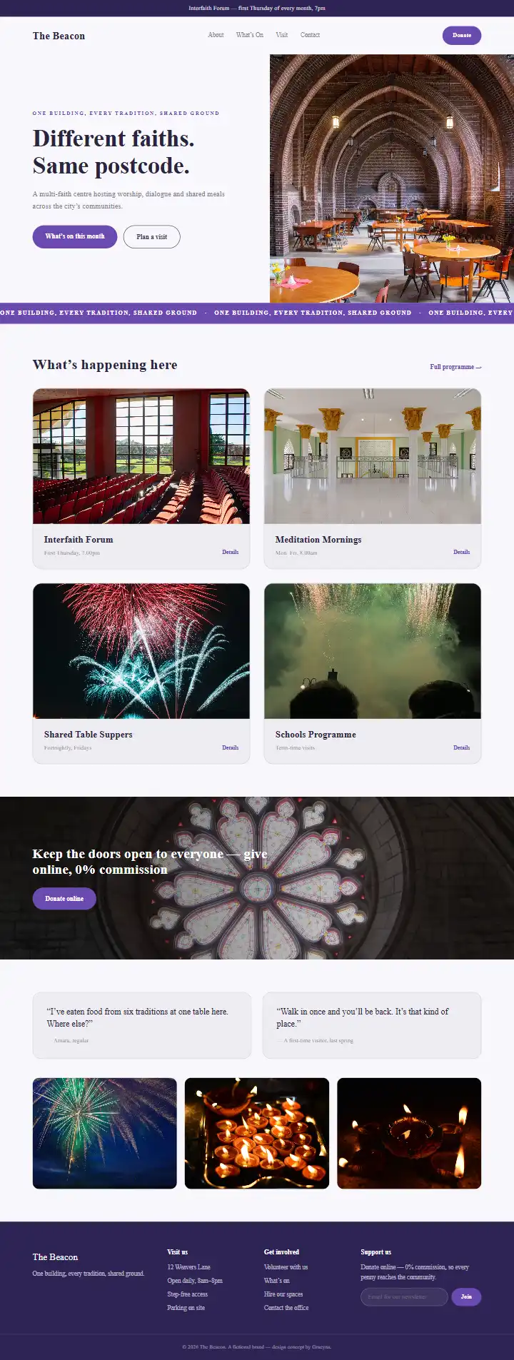 The Beacon Multi-Faith Centre - a coded faith & community website concept by Graeyna