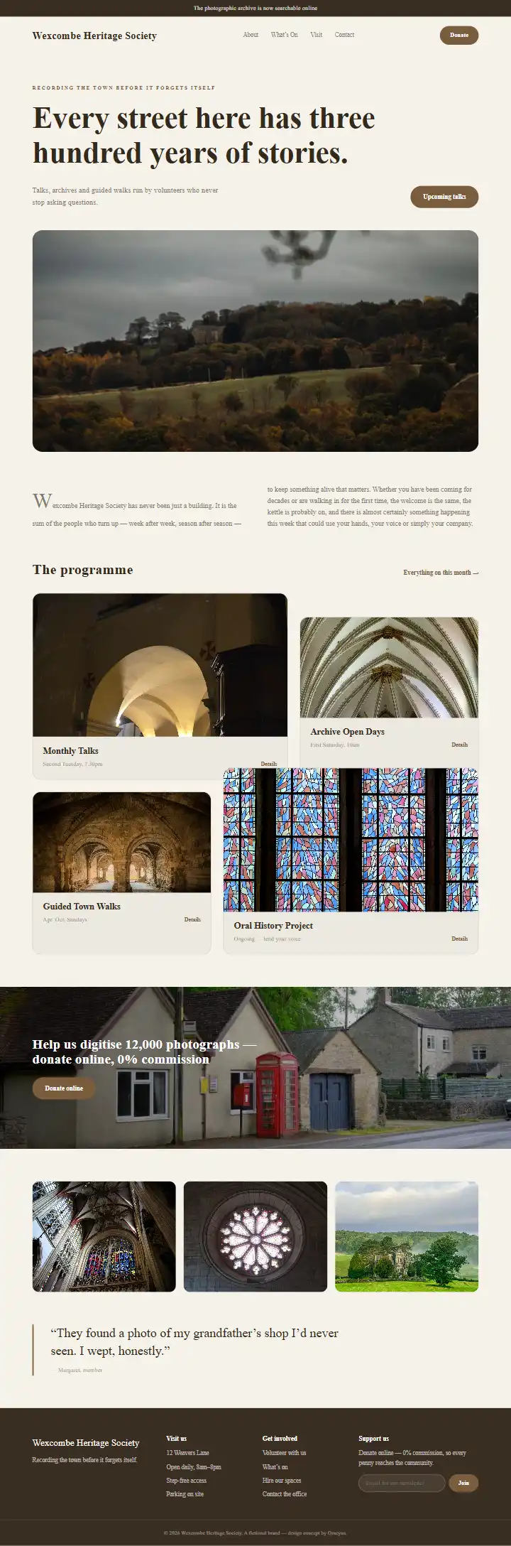 Wexcombe Heritage Society - a coded faith & community website concept by Graeyna