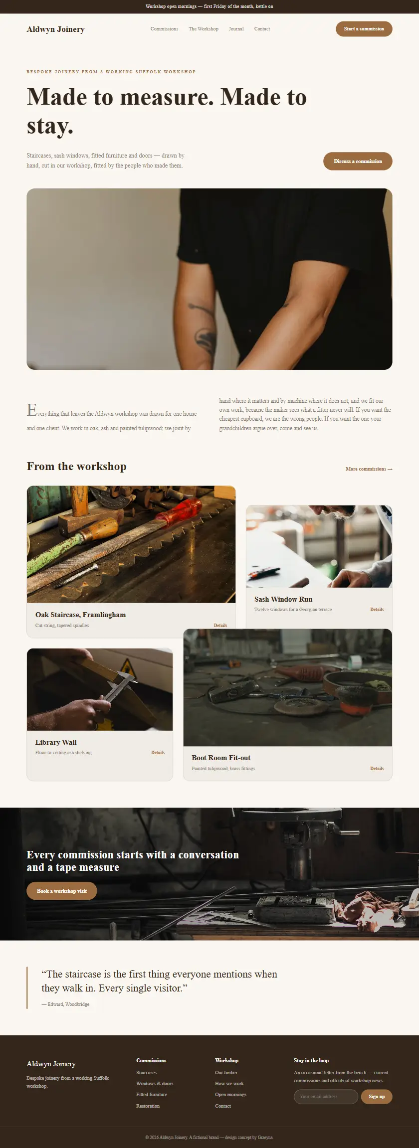 Aldwyn Joinery - a coded construction & trades website concept by Graeyna