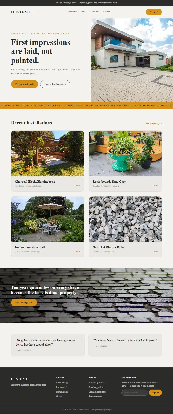Flintgate Driveways - a coded construction & trades website concept by Graeyna