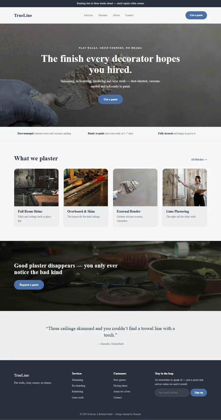 TrueLine Plastering - a coded construction & trades website concept by Graeyna