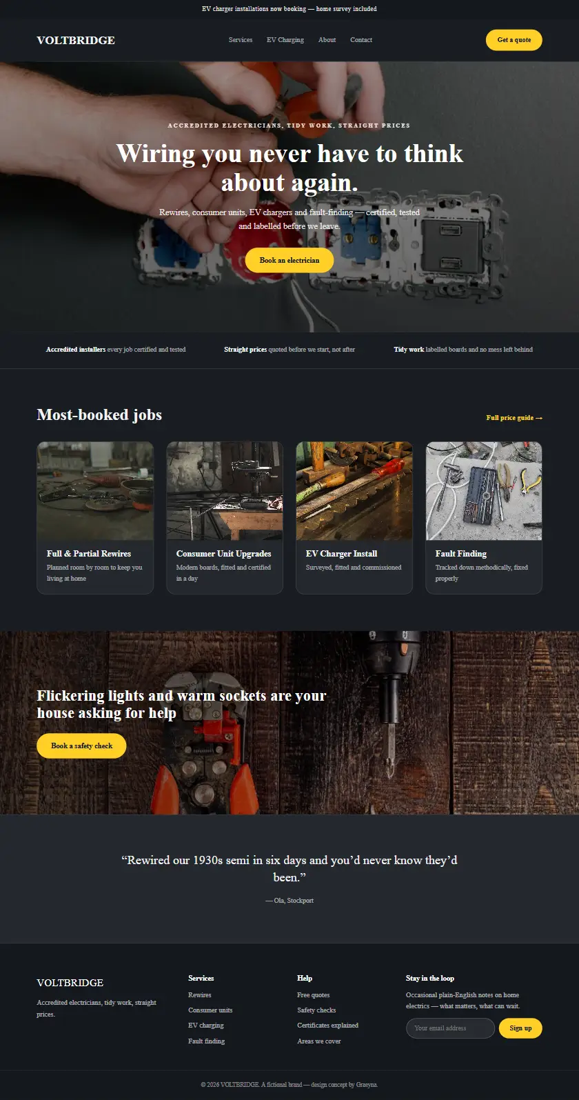 Voltbridge Electrical - a coded construction & trades website concept by Graeyna