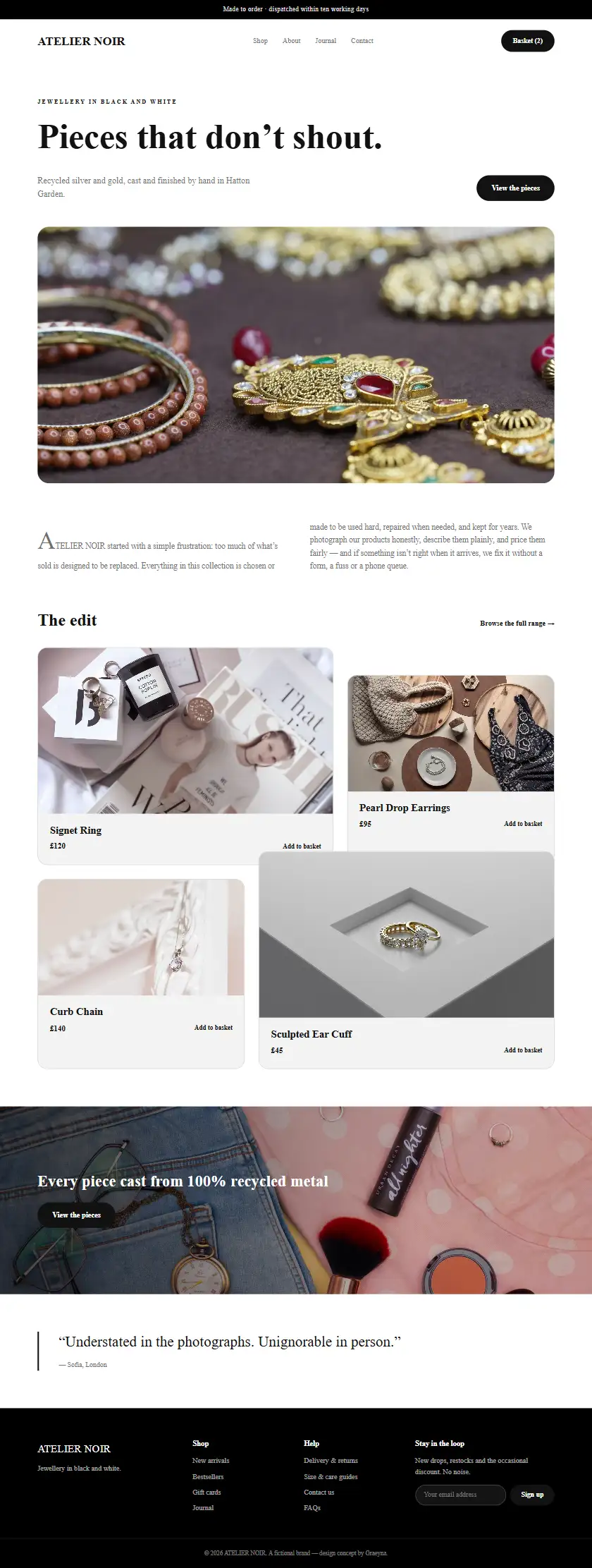 Atelier Noir - a coded ecommerce website concept by Graeyna