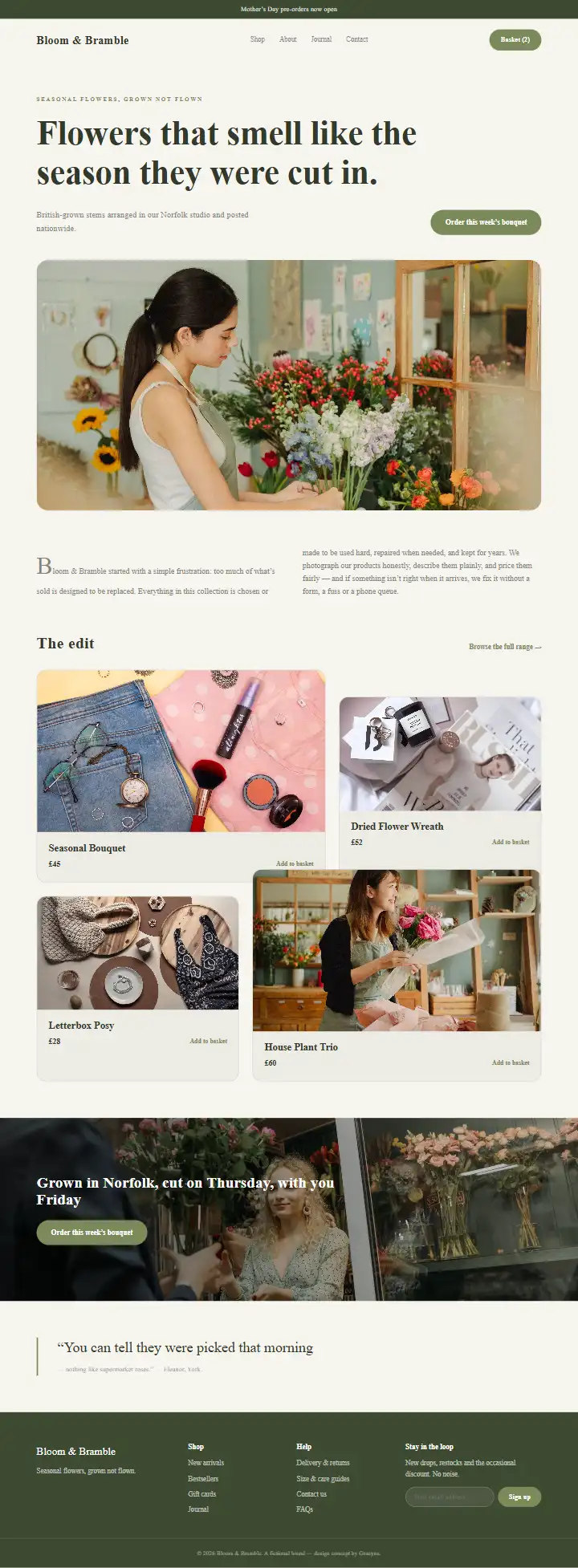 Bloom & Bramble - a coded ecommerce website concept by Graeyna