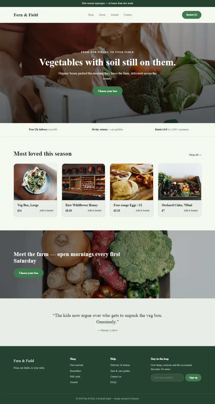 Fern & Field - a coded ecommerce website concept by Graeyna