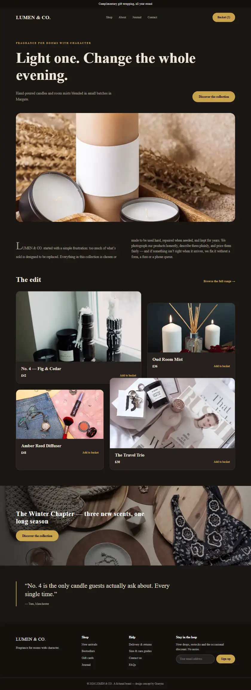 Lumen & Co. - a coded ecommerce website concept by Graeyna