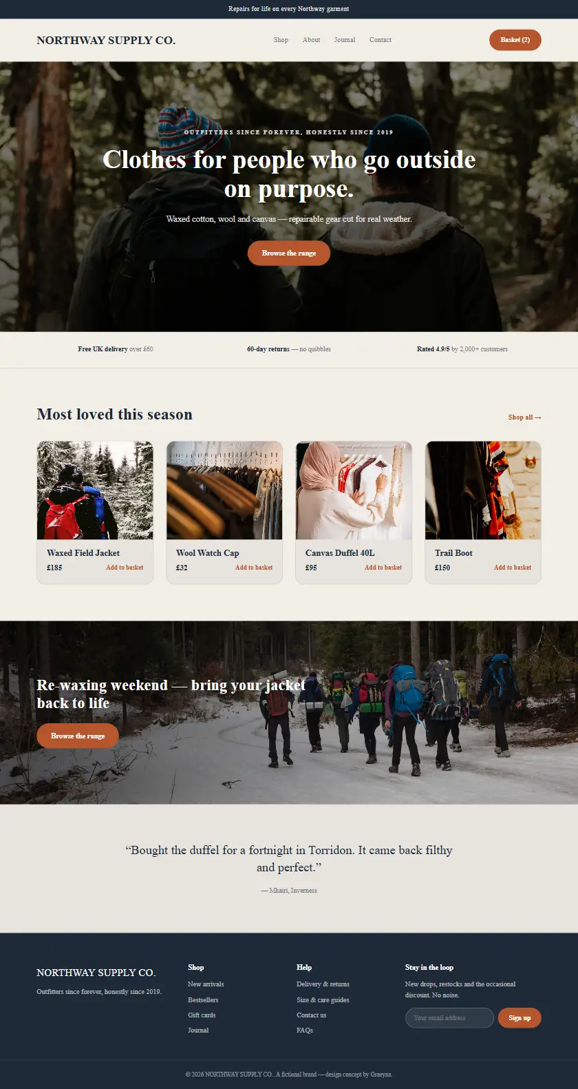 Northway Supply Co. - a coded ecommerce website concept by Graeyna