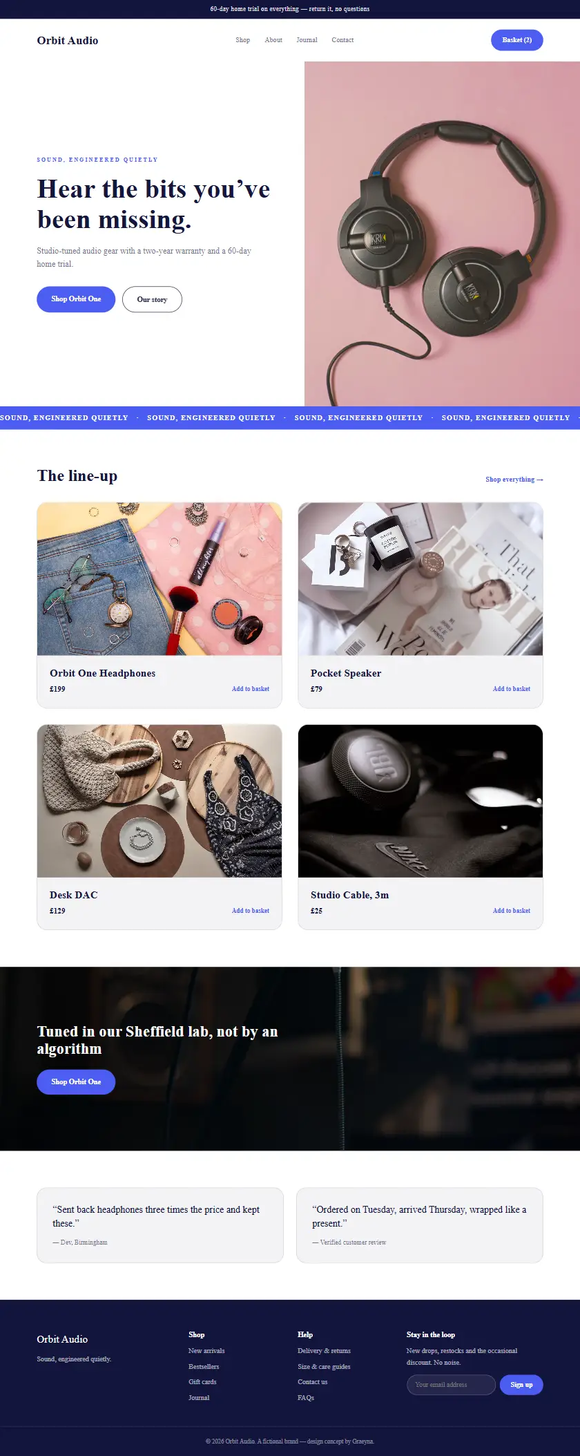Orbit Audio - a coded ecommerce website concept by Graeyna