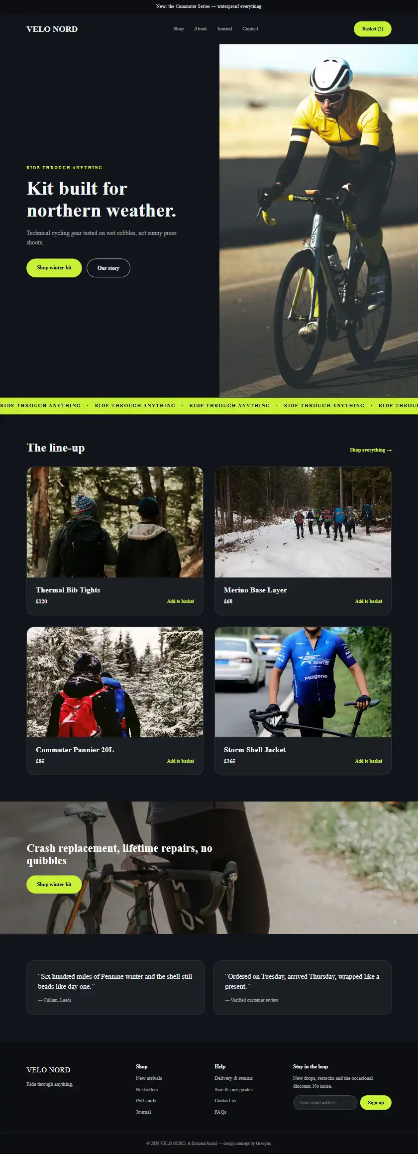 Velo Nord - a coded ecommerce website concept by Graeyna