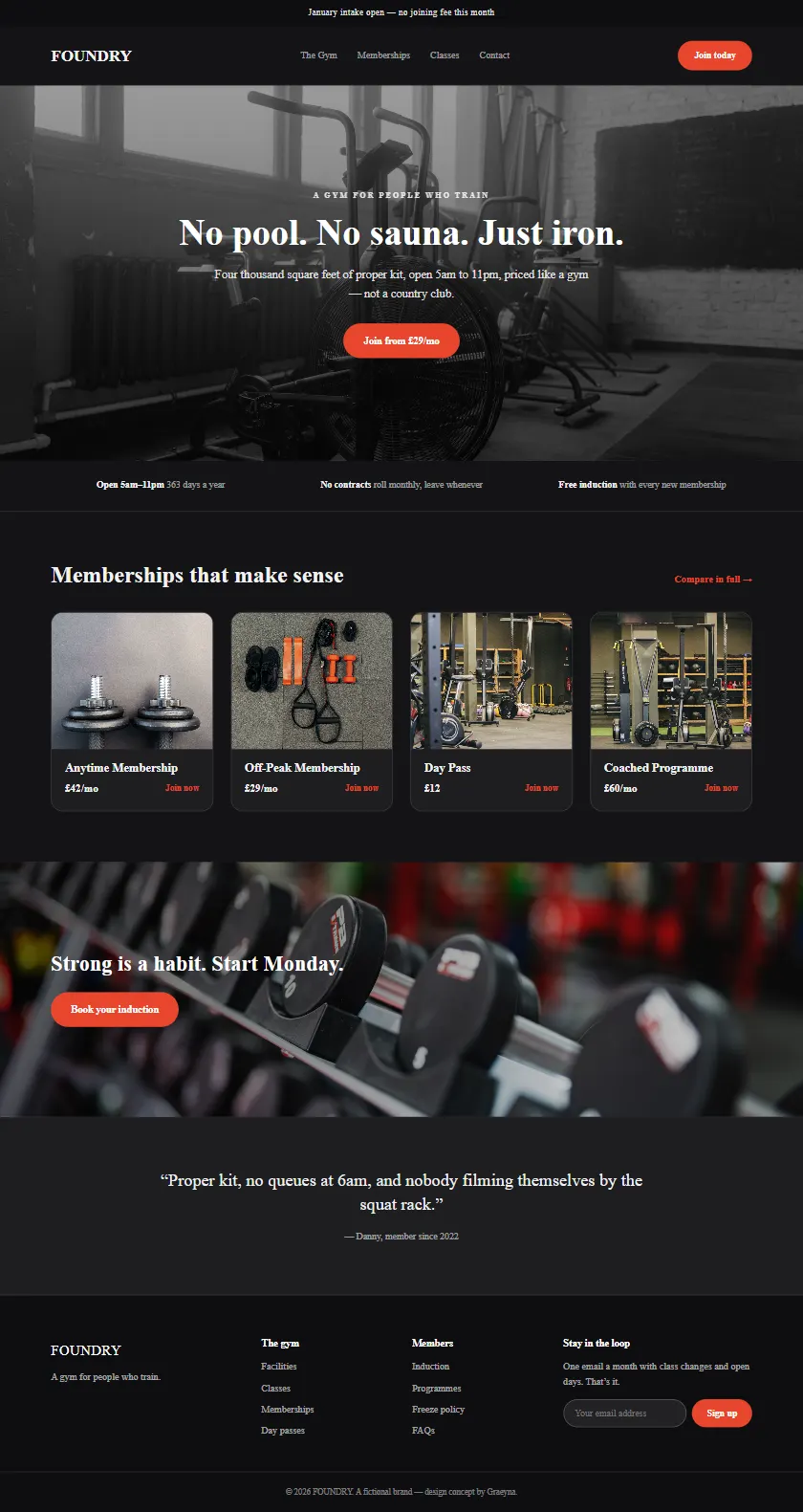 Foundry Fitness - a coded fitness & sport website concept by Graeyna