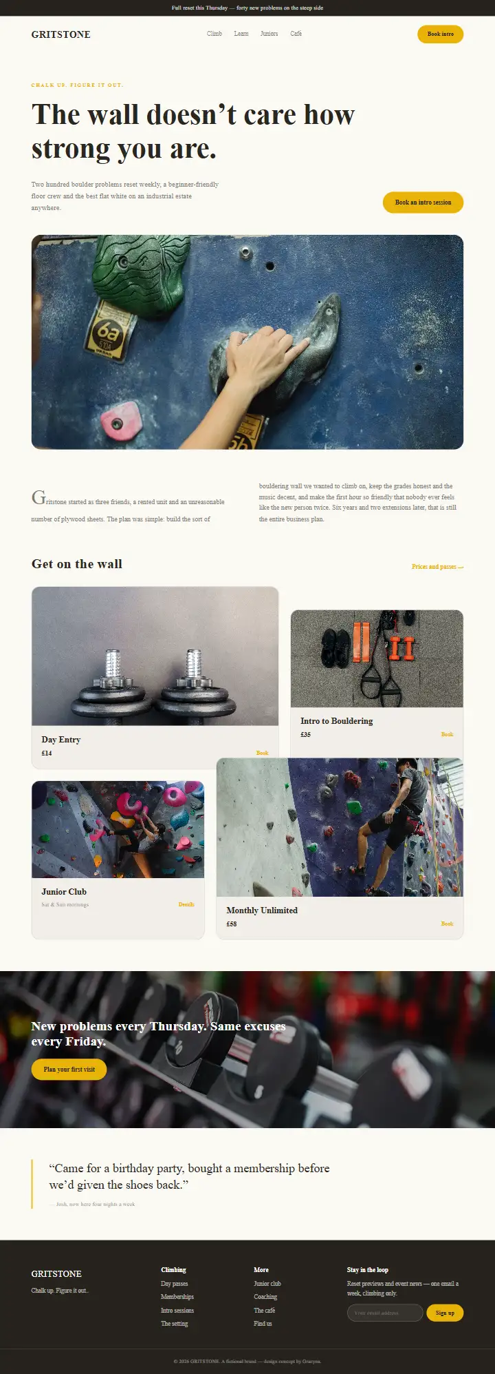 Gritstone Climbing - a coded fitness & sport website concept by Graeyna