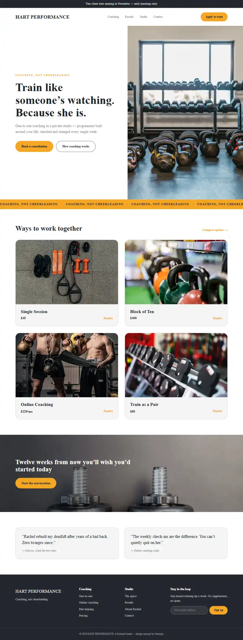 Hart Performance - a coded fitness & sport website concept by Graeyna