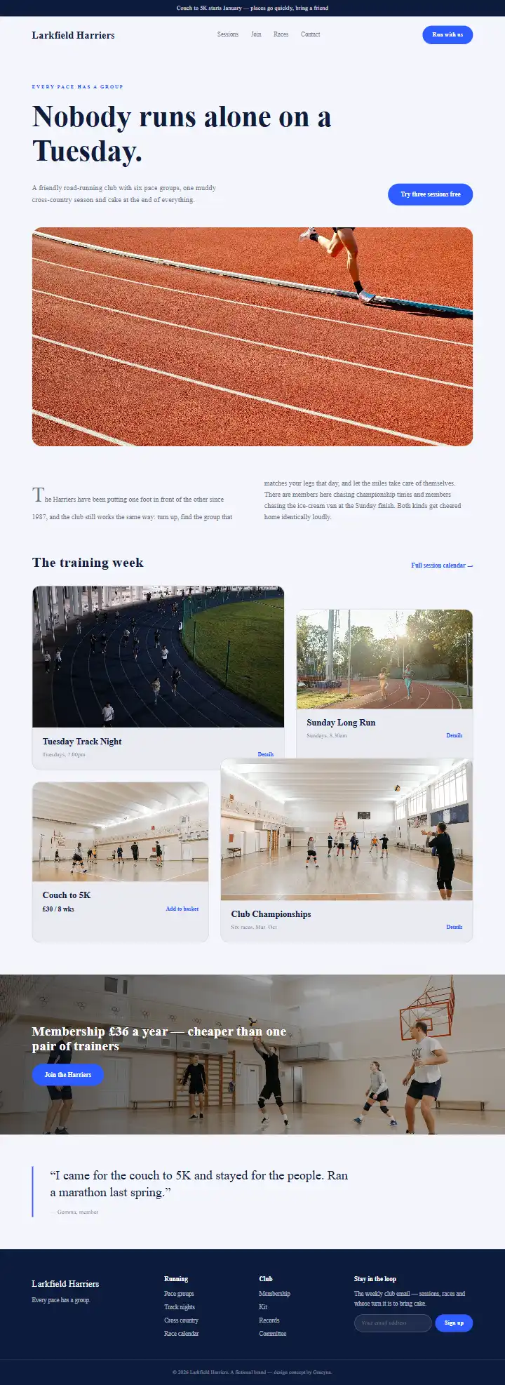 Larkfield Harriers - a coded fitness & sport website concept by Graeyna