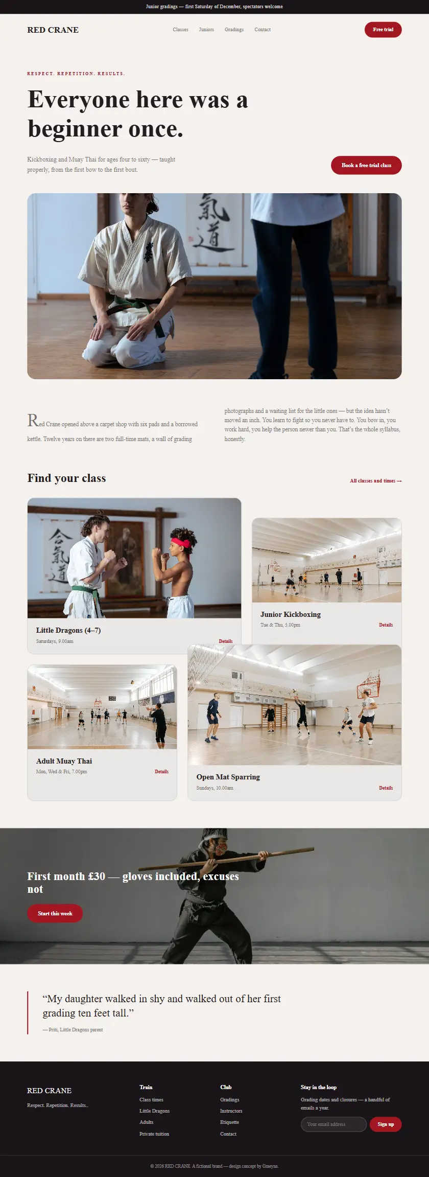 Red Crane Martial Arts - a coded fitness & sport website concept by Graeyna