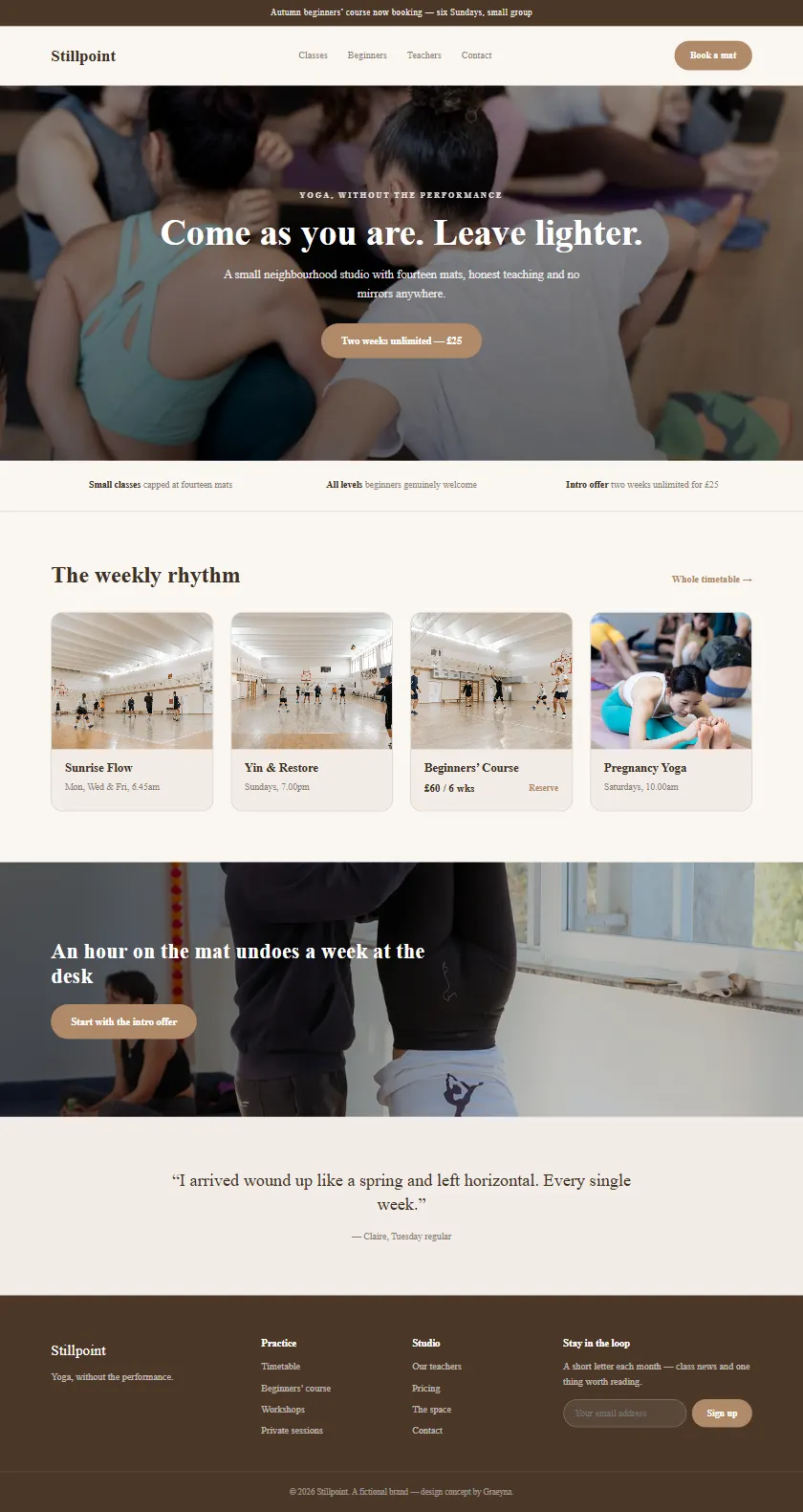 Stillpoint Yoga - a coded fitness & sport website concept by Graeyna