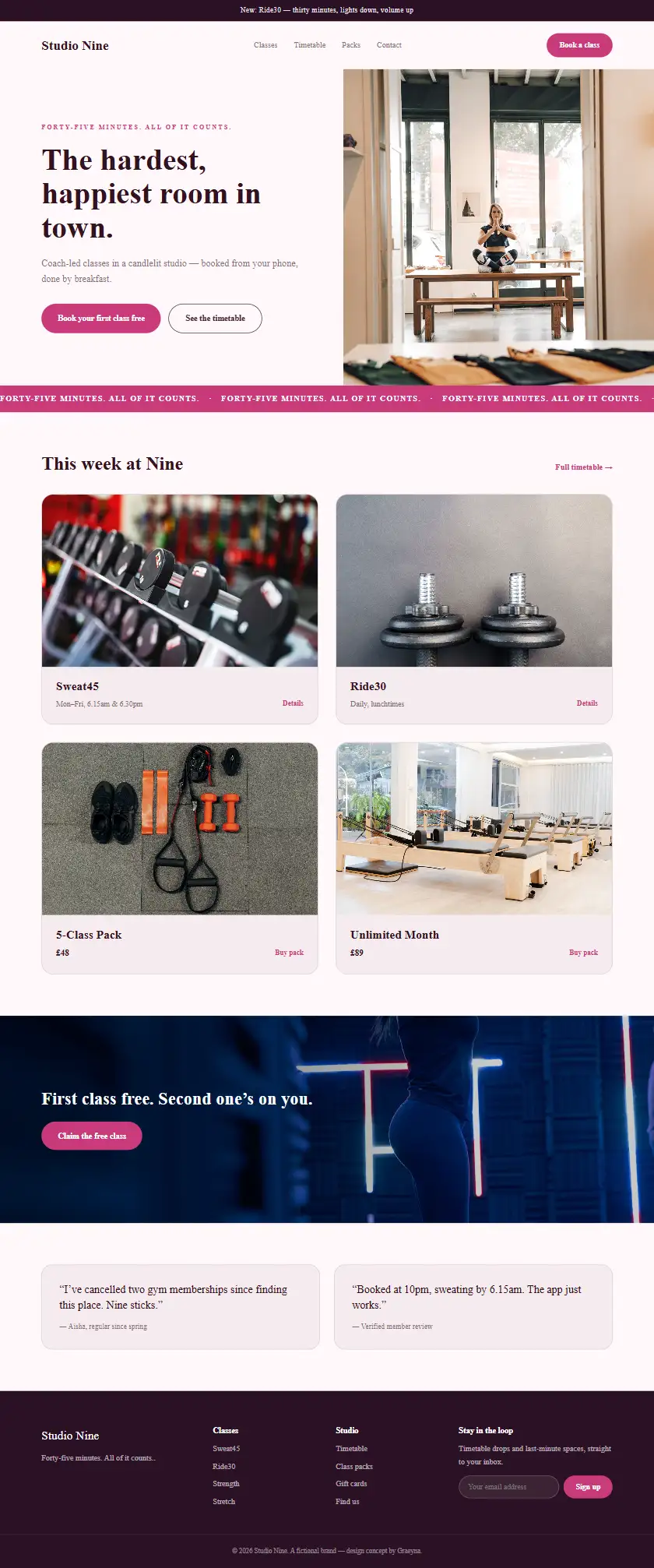 Studio Nine - a coded fitness & sport website concept by Graeyna
