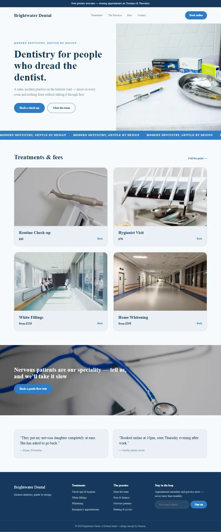 Brightwater Dental - a coded healthcare & clinics website concept by Graeyna