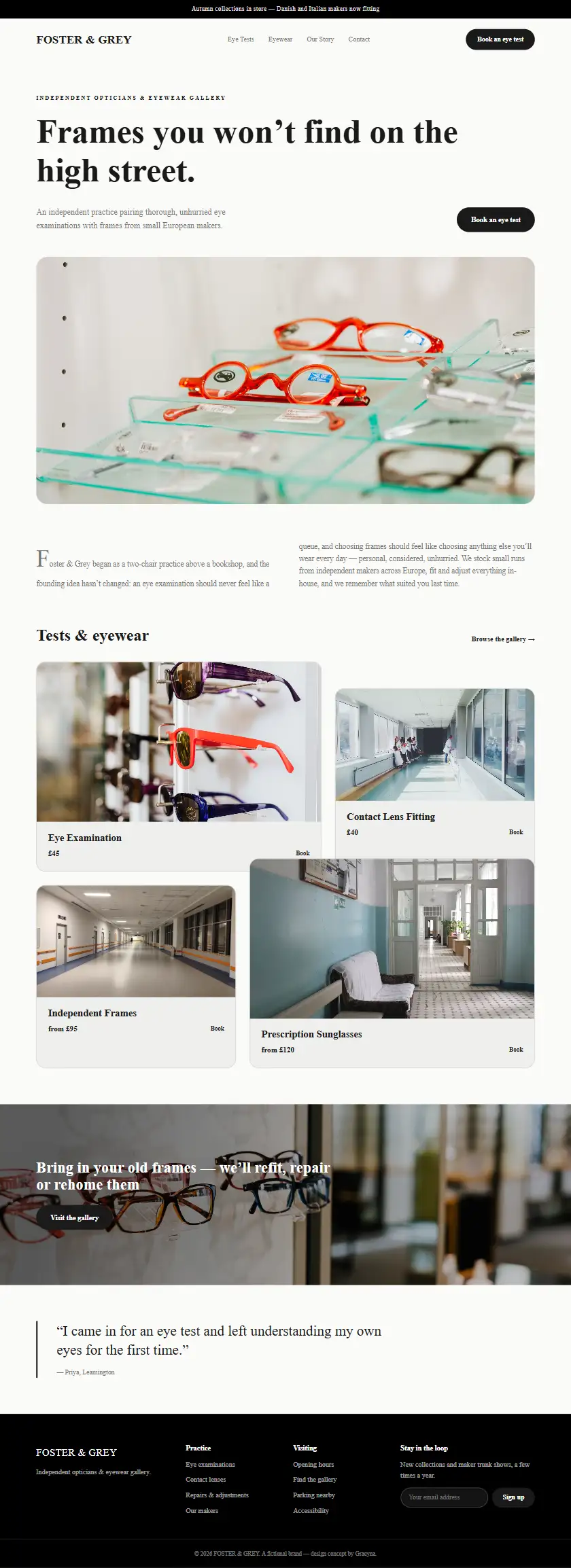 Foster & Grey Opticians - a coded healthcare & clinics website concept by Graeyna