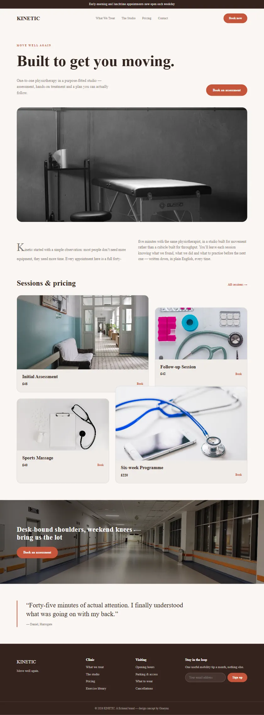 Kinetic Physiotherapy - a coded healthcare & clinics website concept by Graeyna