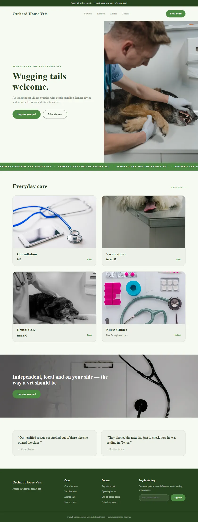 Orchard House Vets - a coded healthcare & clinics website concept by Graeyna