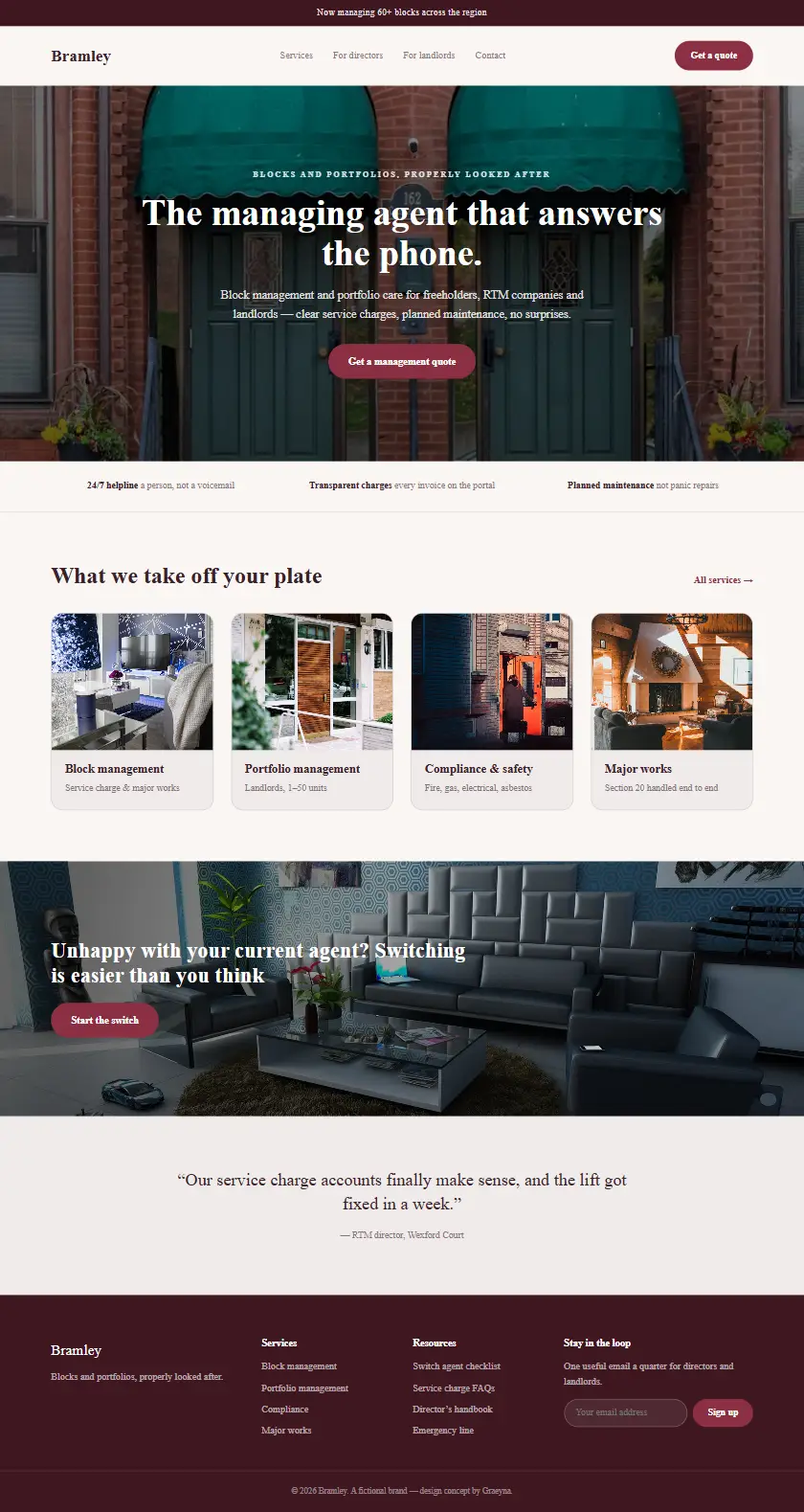 Bramley Property Management - a coded real estate & property website concept by Graeyna