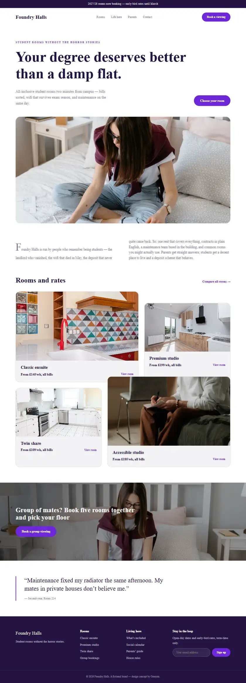 Foundry Halls - a coded real estate & property website concept by Graeyna