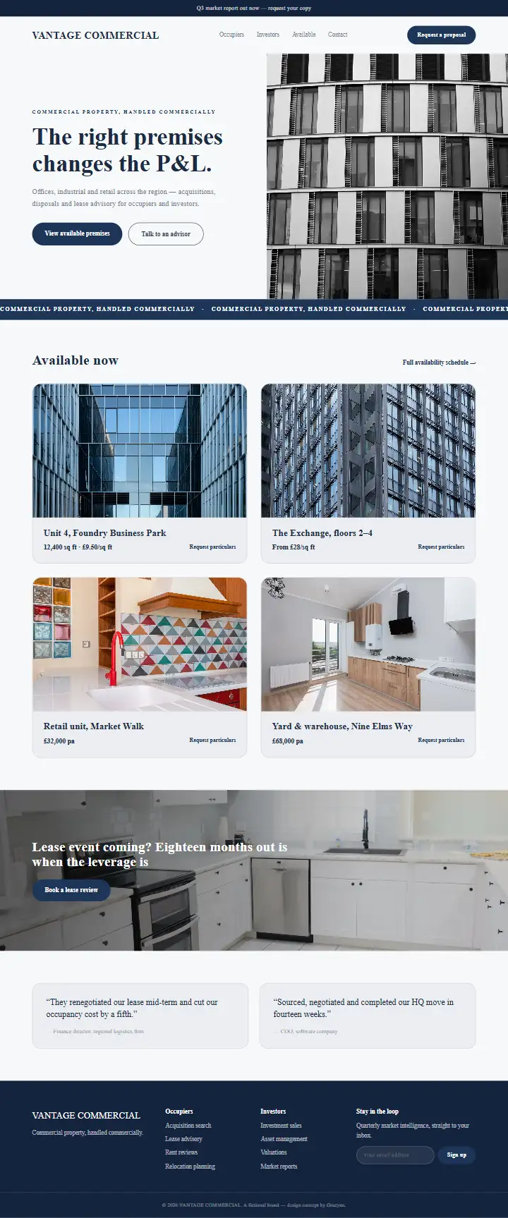 Vantage Commercial - a coded real estate & property website concept by Graeyna