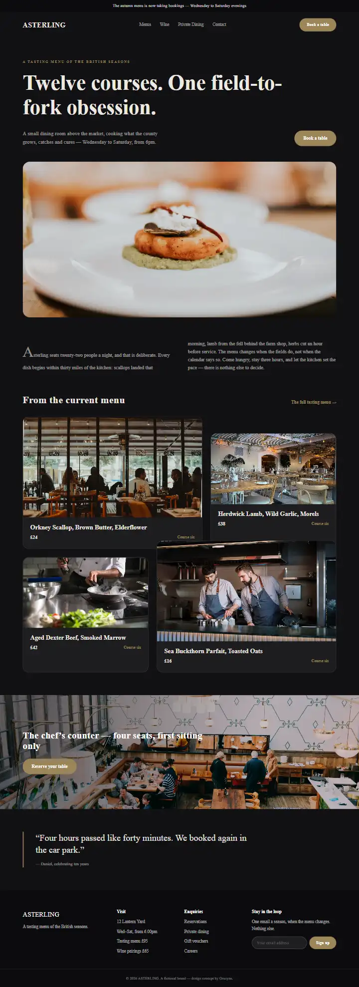 Asterling - a coded restaurants & food website concept by Graeyna