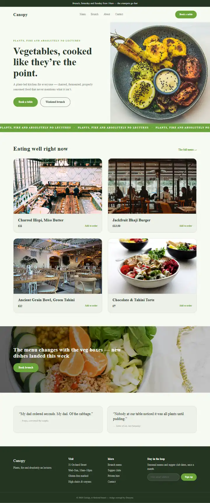 Canopy Kitchen - a coded restaurants & food website concept by Graeyna