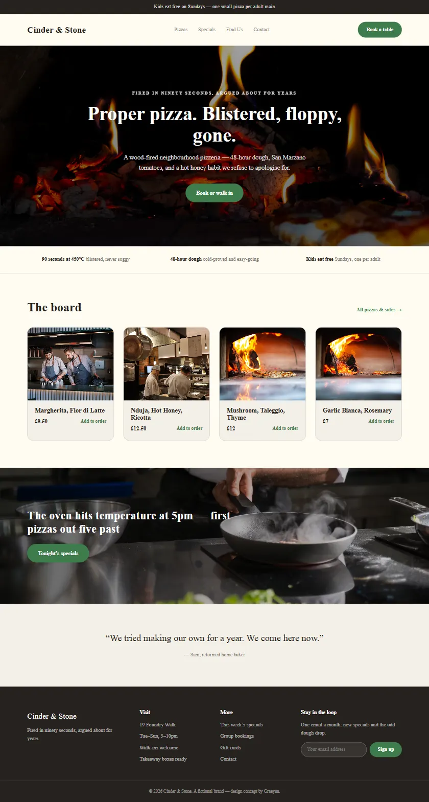 Cinder & Stone - a coded restaurants & food website concept by Graeyna
