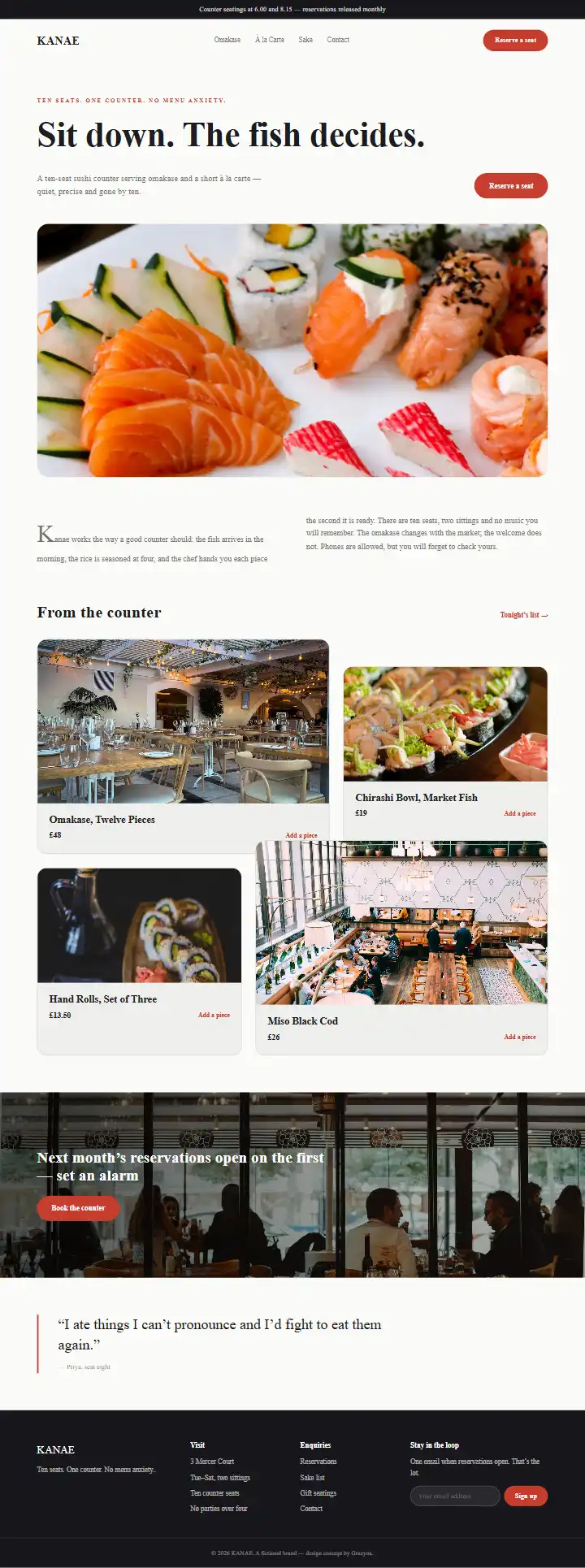 Kanae - a coded restaurants & food website concept by Graeyna