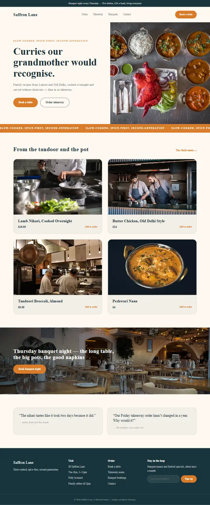 Saffron Lane - a coded restaurants & food website concept by Graeyna