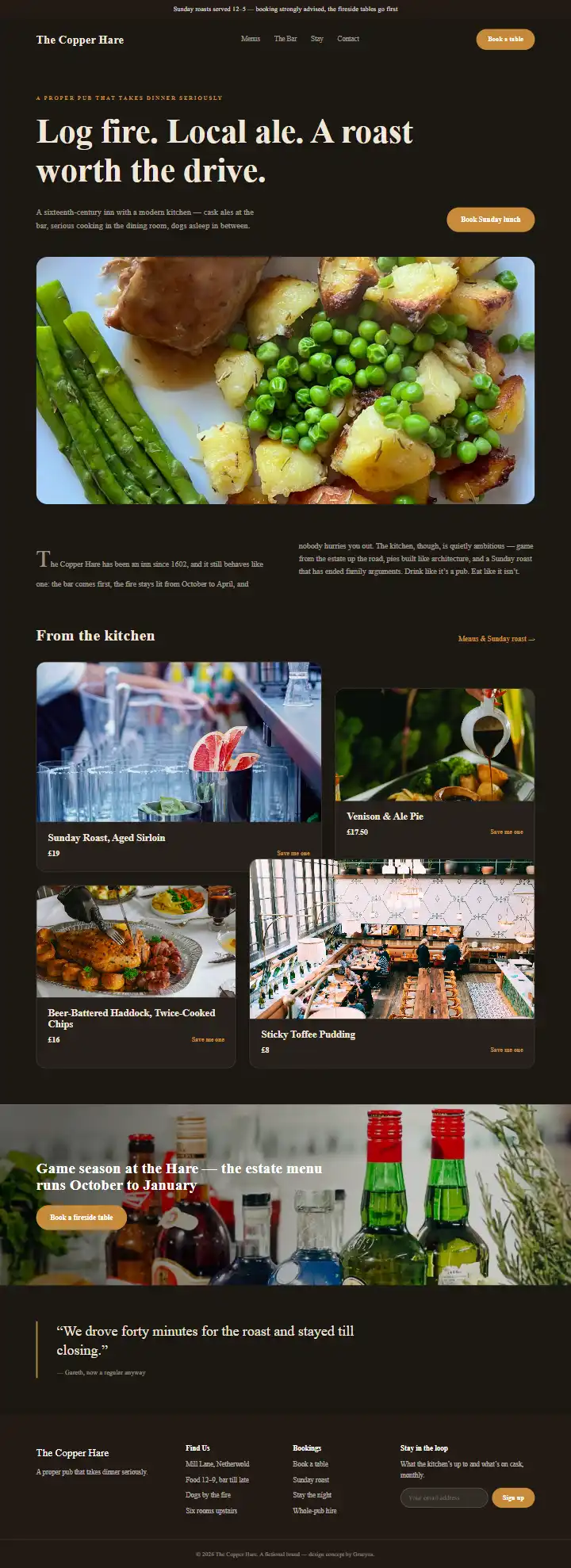 The Copper Hare - a coded restaurants & food website concept by Graeyna