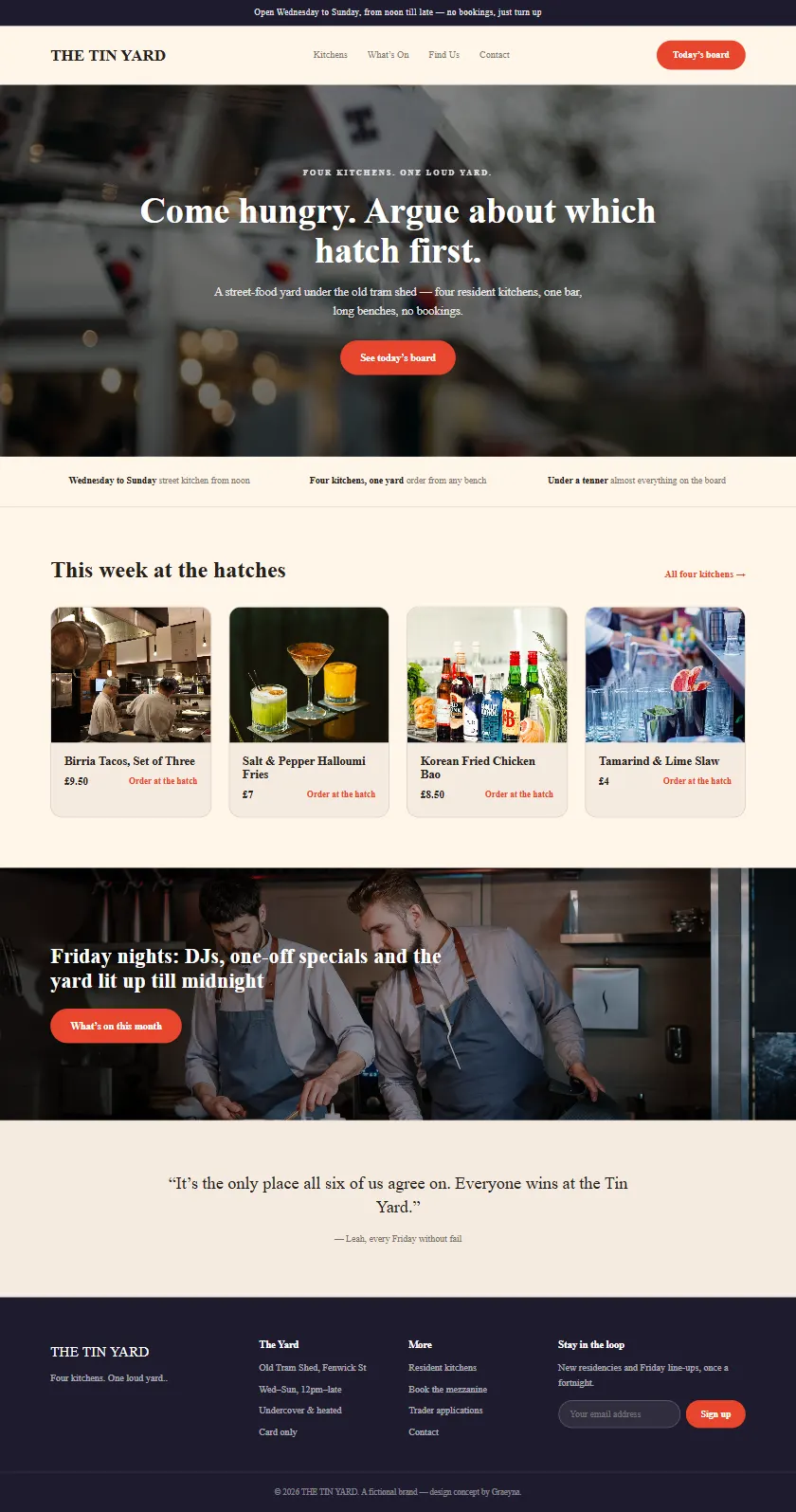 The Tin Yard - a coded restaurants & food website concept by Graeyna