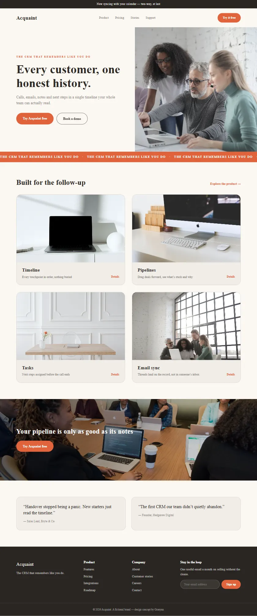 Acquaint - a coded technology & saas website concept by Graeyna