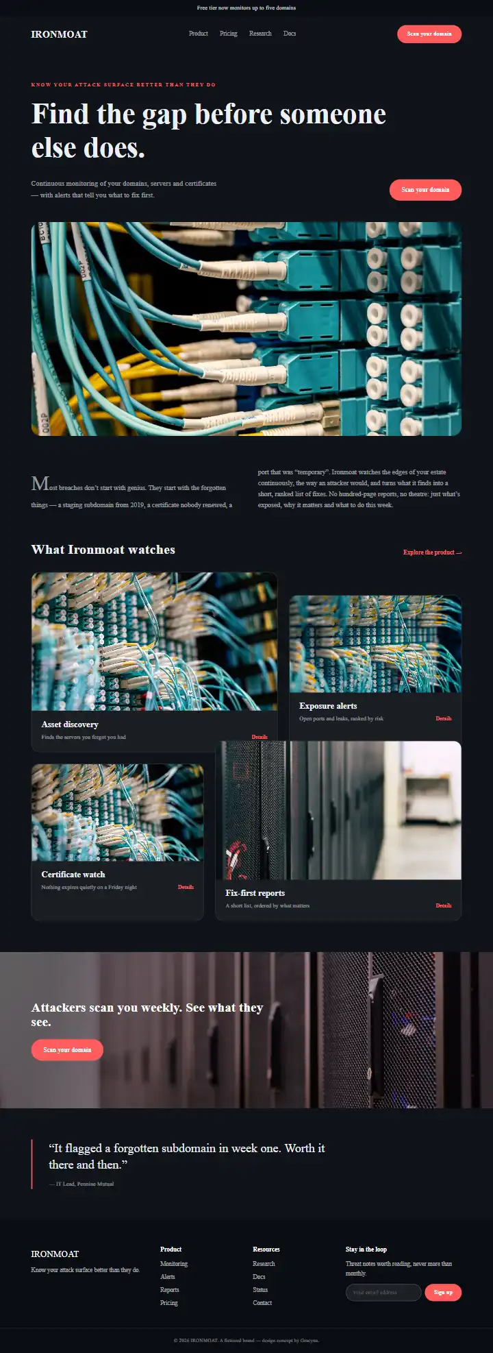 Ironmoat - a coded technology & saas website concept by Graeyna