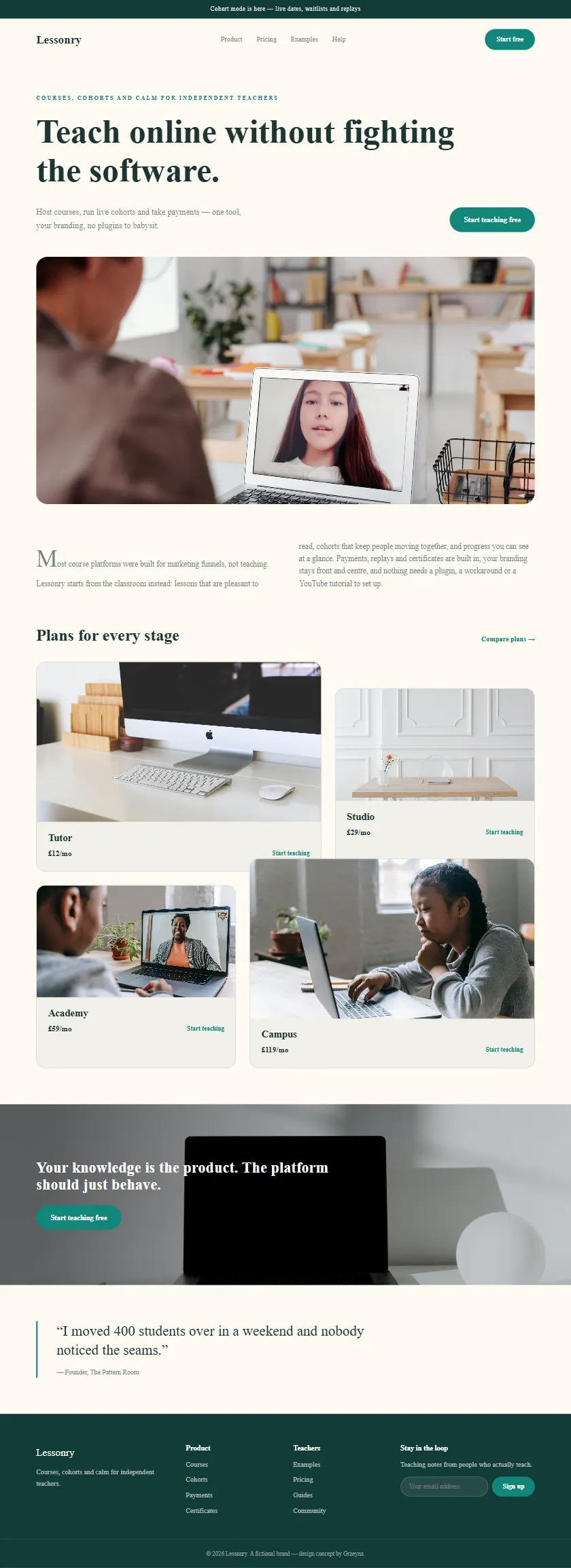 Lessonry - a coded technology & saas website concept by Graeyna