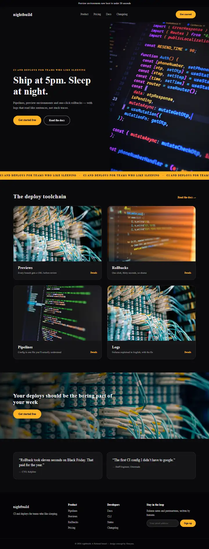 Nightbuild - a coded technology & saas website concept by Graeyna
