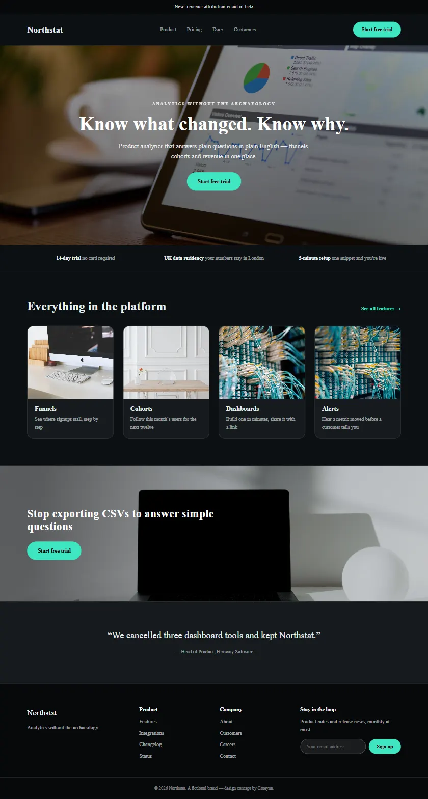 Northstat - a coded technology & saas website concept by Graeyna